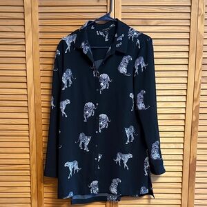 Tribal Black Blouse with White Leopard Print